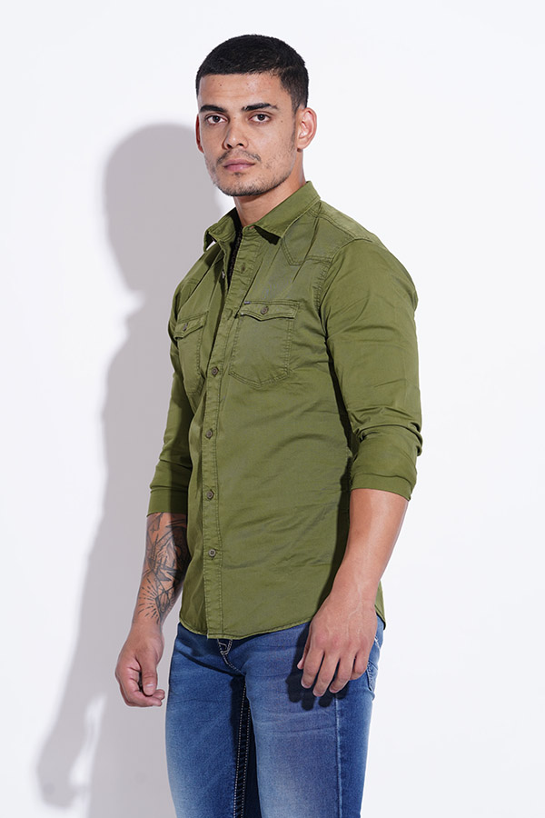 GREEN FULL SLEEVE COTTON CASUAL SHIRT