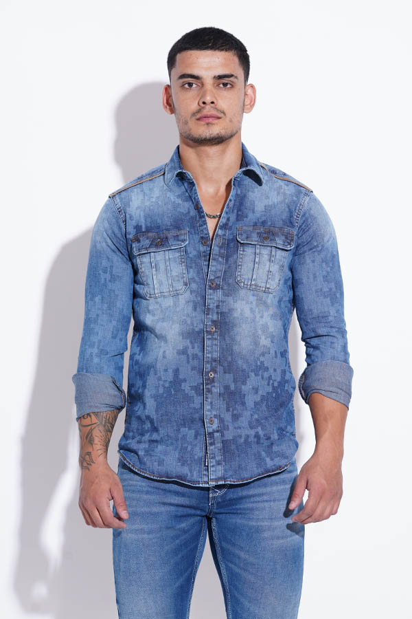 MED BLUE FULL SLEEVE DENIM CASUAL SHIRT