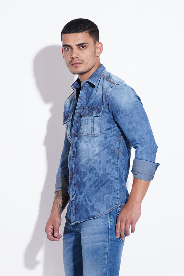 MED BLUE FULL SLEEVE DENIM CASUAL SHIRT