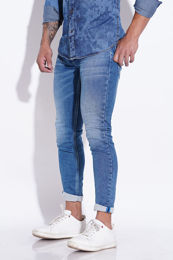 MED BLUE 5 POCKET LOW-RISE ANKLE LENGTH JEANS