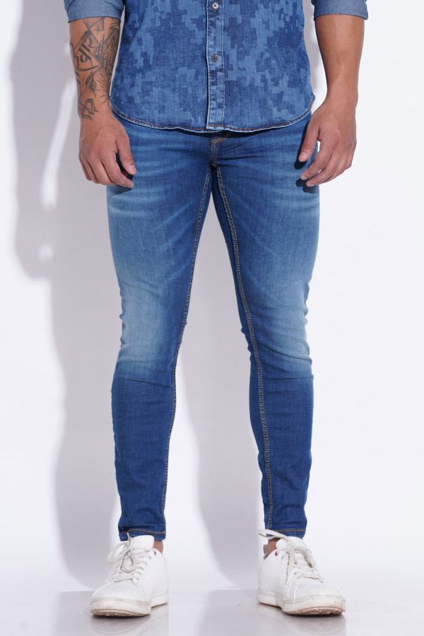 MED BLUE 5 POCKET LOW-RISE ANKLE LENGTH JEANS