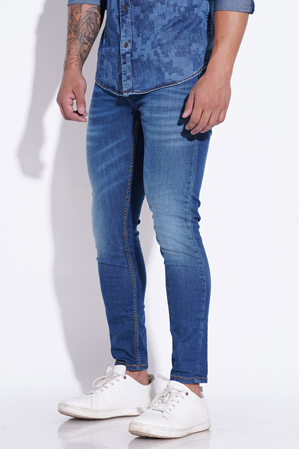 MED BLUE 5 POCKET LOW-RISE ANKLE LENGTH JEANS