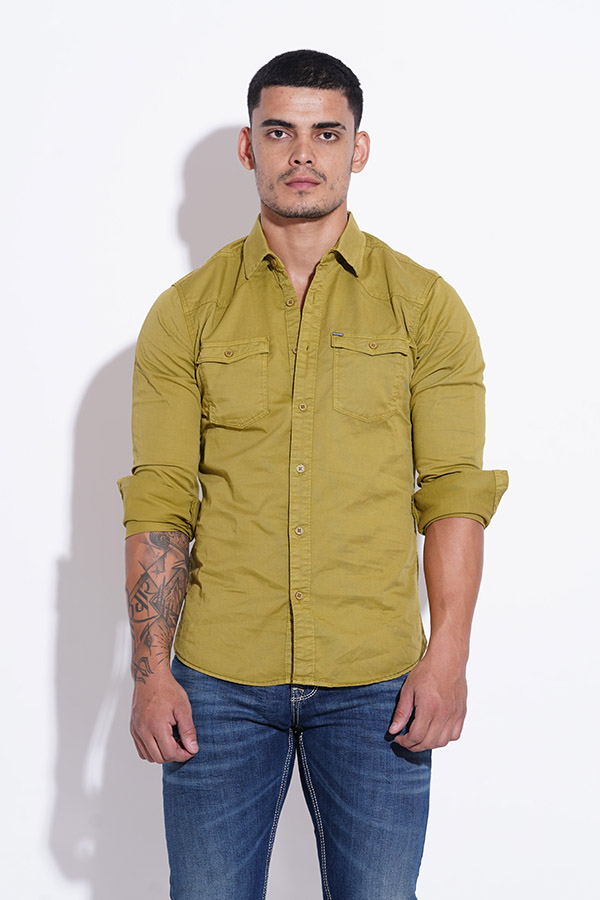 KHAKI FULL SLEEVE COTTON CASUAL SHIRT