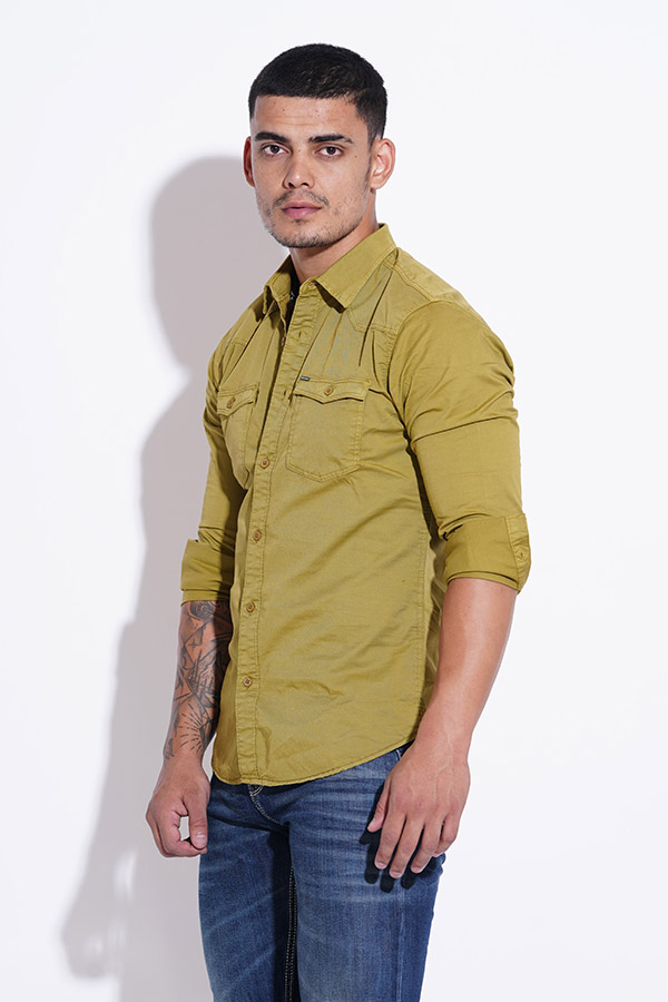 KHAKI FULL SLEEVE COTTON CASUAL SHIRT