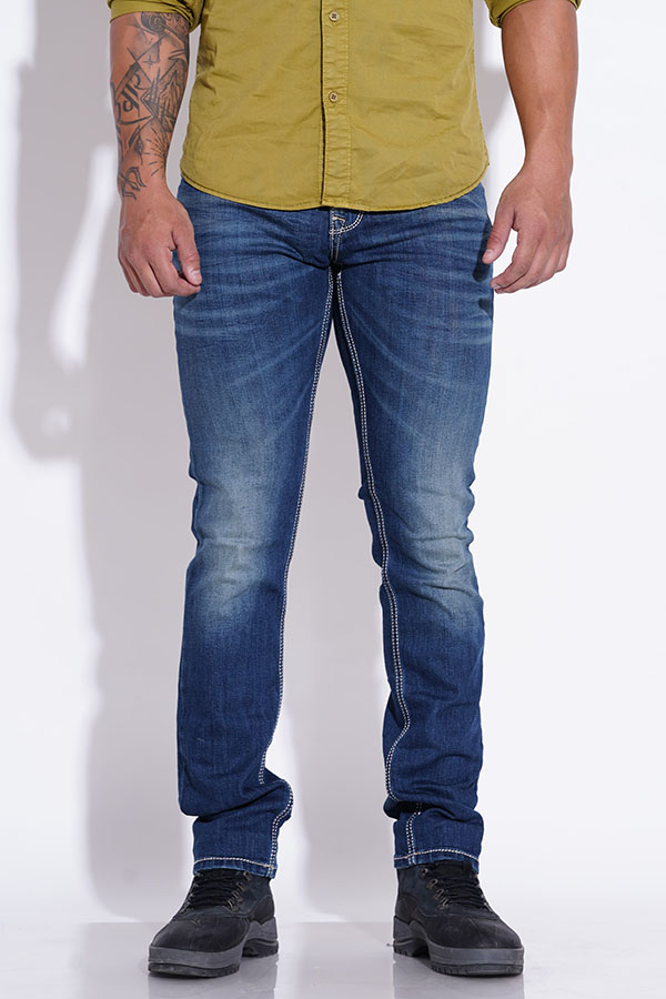 MED BLUE 5 POCKET MID-RISE JEANS