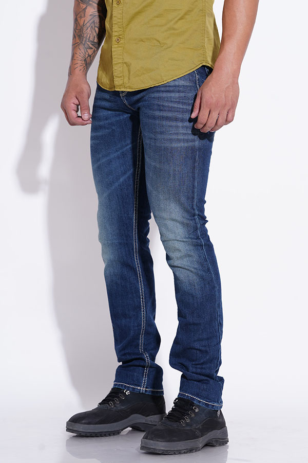 MED BLUE 5 POCKET MID-RISE JEANS