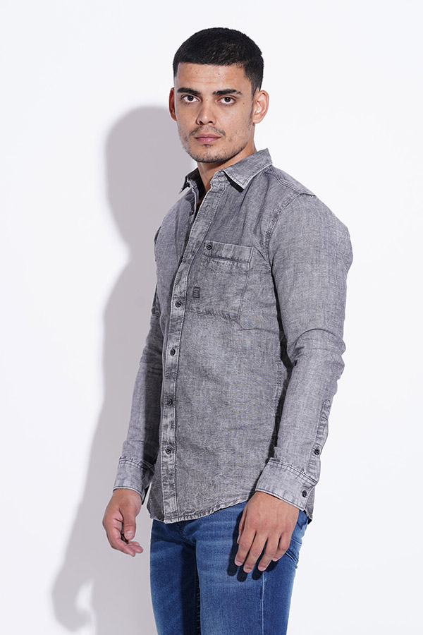 MED GREY FULL SLEEVE DENIM CASUAL SHIRT