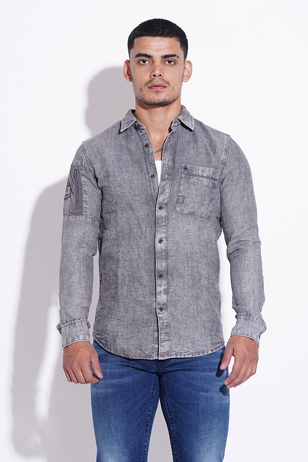 MED GREY FULL SLEEVE DENIM CASUAL SHIRT