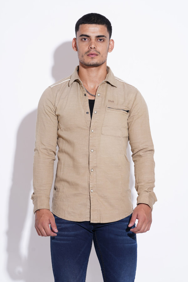 BEIGE FULL SLEEVE CASUAL SHIRT