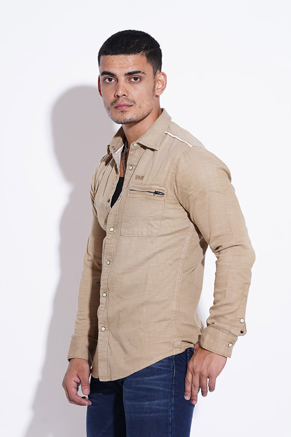 BEIGE FULL SLEEVE CASUAL SHIRT