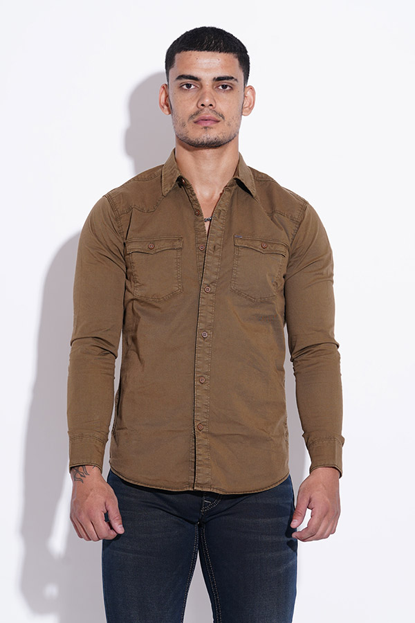 DARK OLIVE FULL SLEEVE COTTON CASUAL SHIRT