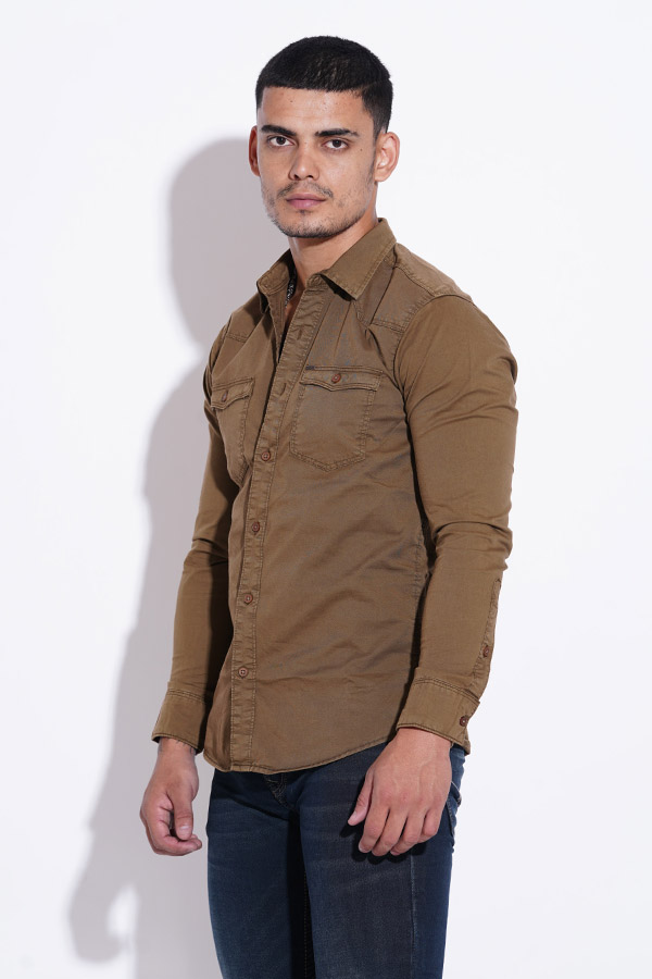 DARK OLIVE FULL SLEEVE COTTON CASUAL SHIRT