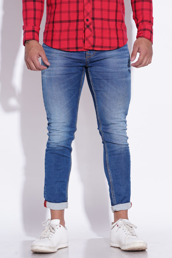 MED BLUE 5 POCKET LOW-RISE ANKLE LENGTH JEANS