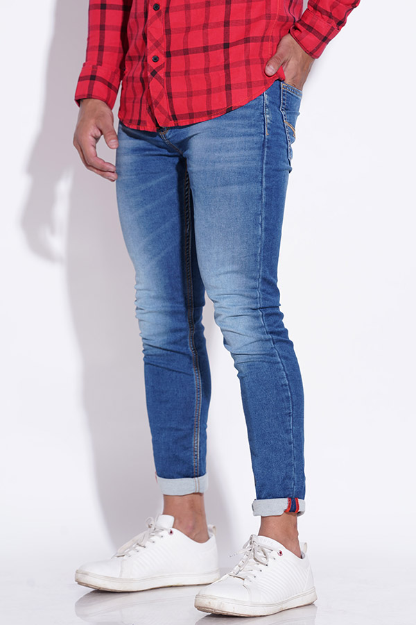 MED BLUE 5 POCKET LOW-RISE ANKLE LENGTH JEANS