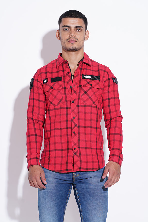 RED FULL SLEEVE CHECK CASUAL SHIRT