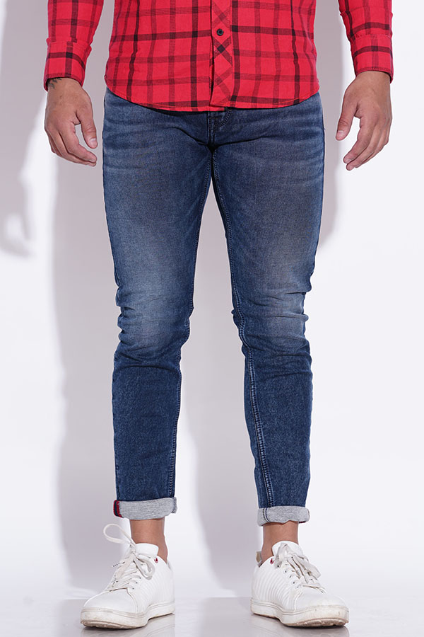 MED BLUE 5 POCKET LOW-RISE ANKLE LENGTH JEANS