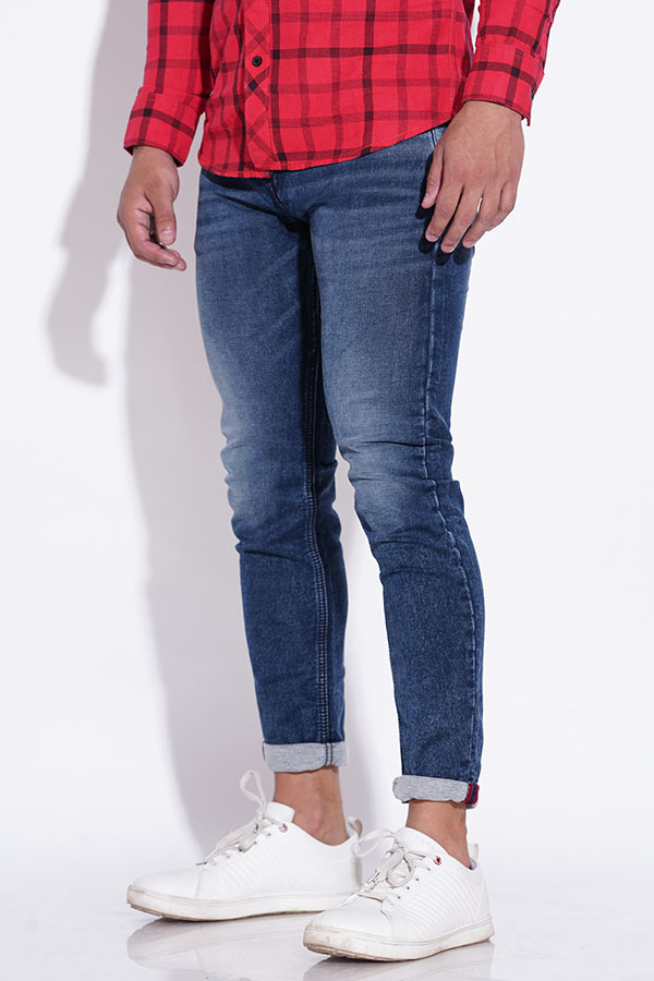 MED BLUE 5 POCKET LOW-RISE ANKLE LENGTH JEANS