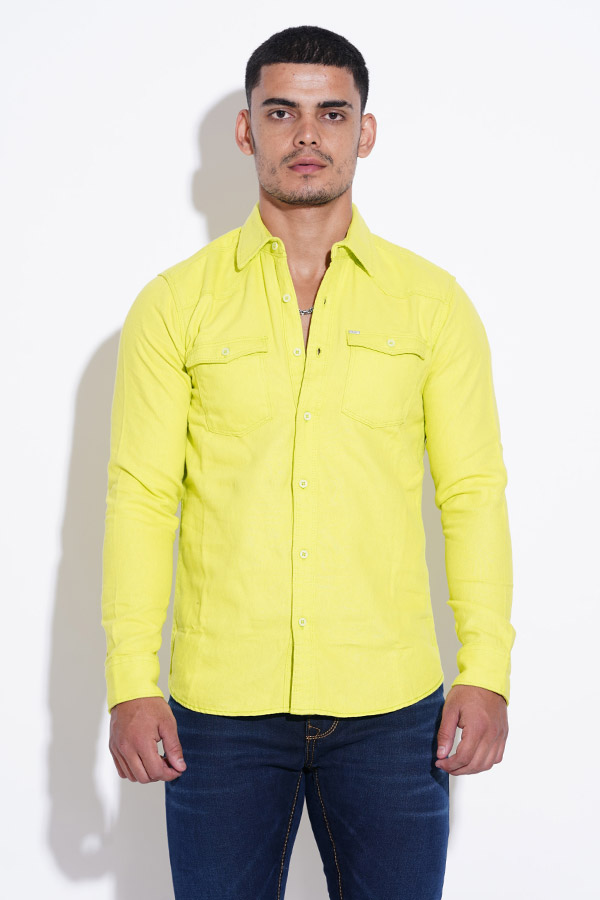 LEMON FULL SLEEVE COTTON CASUAL SHACKET SHIRT