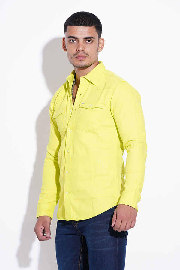 LEMON FULL SLEEVE COTTON CASUAL SHACKET SHIRT