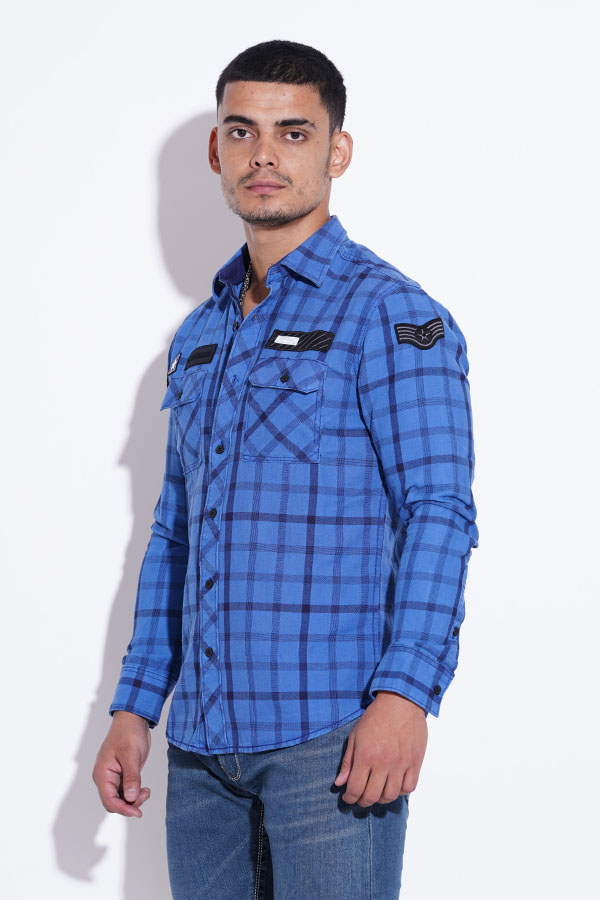 NAVY FULL SLEEVE CHECK CASUAL SHIRT