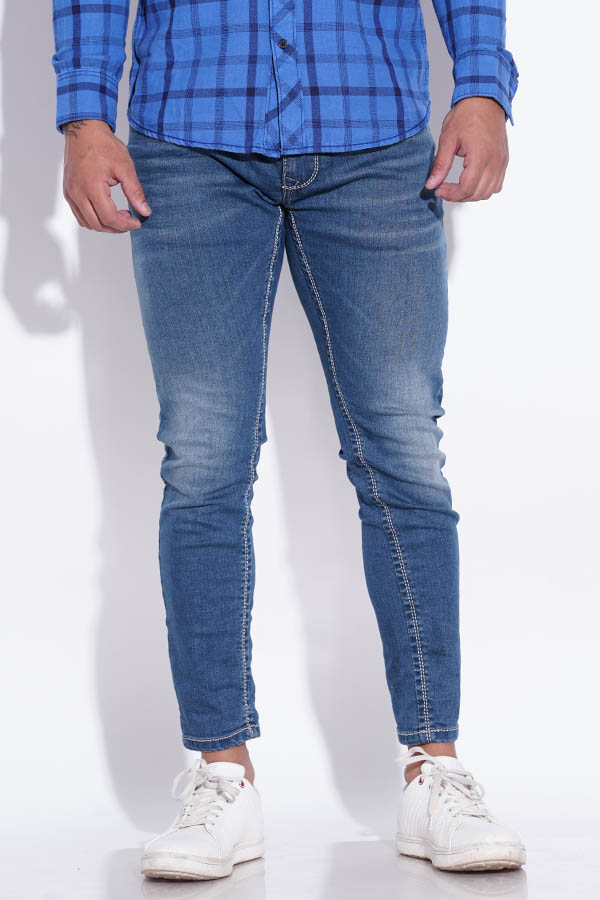 MED BLUE 5 POCKET LOW-RISE ANKLE LENGTH JEANS