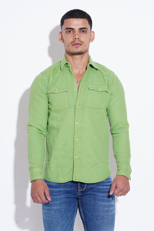 GREEN FULL SLEEVE COTTON CASUAL SHACKET SHIRT