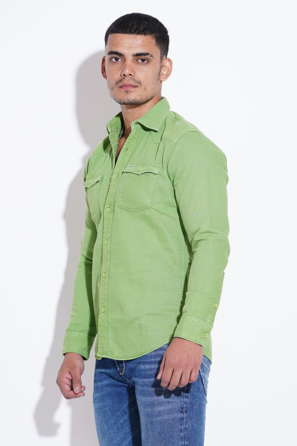 GREEN FULL SLEEVE COTTON CASUAL SHACKET SHIRT