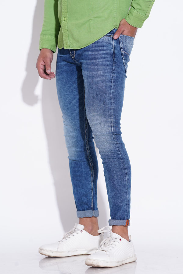 MED BLUE 5 POCKET LOW-RISE ANKLE LENGTH JEANS