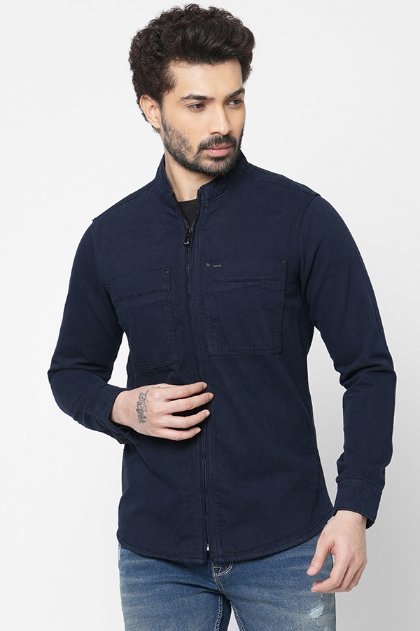 NAVY FULL SLEEVE COTTON ZIPPER SHACKET SHIRT