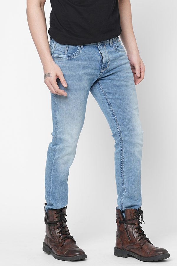 LT BLUE 5 POCKET MID-RISE NARROW FIT JEANS