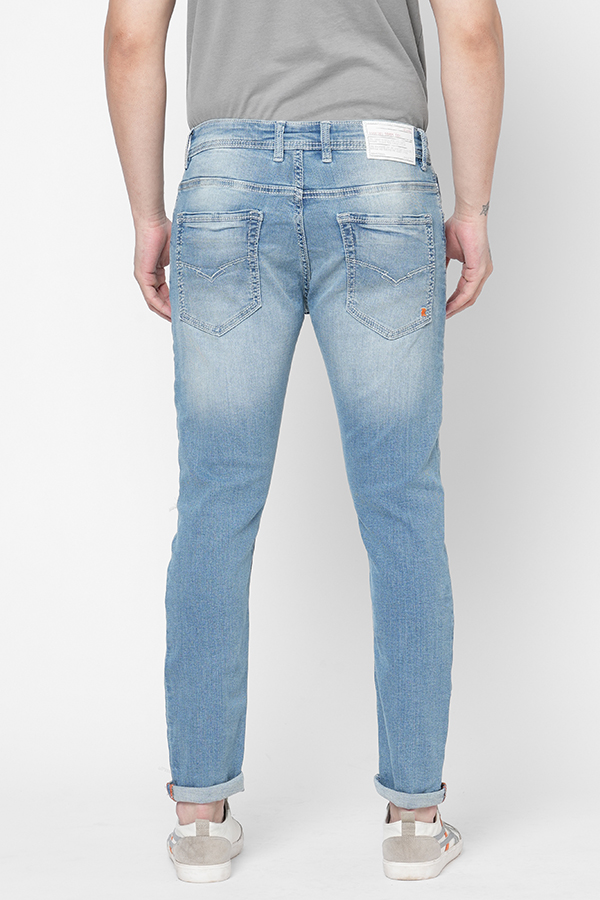 LT BLUE 5 POCKET LOW-RISE TAPERED ANKLE LENGTH JEANS