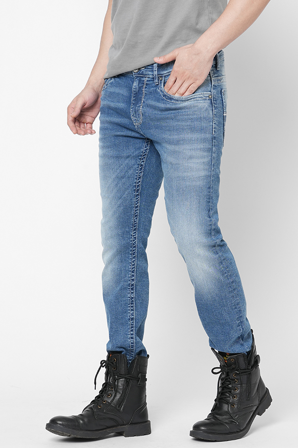 LT BLUE 5 POCKET MID-RISE NARROW FIT JEANS