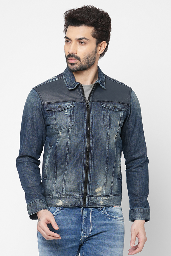 DK BLUE FULL SLEEVE DENIM ZIPPER JACKET