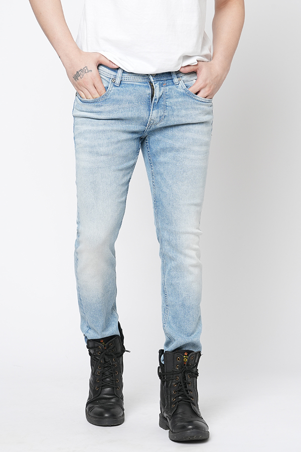 LT BLUE 5 POCKET MID-RISE NARROW FIT JEANS