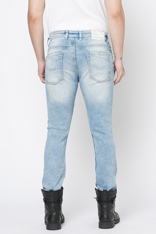 LT BLUE 5 POCKET MID-RISE NARROW FIT JEANS