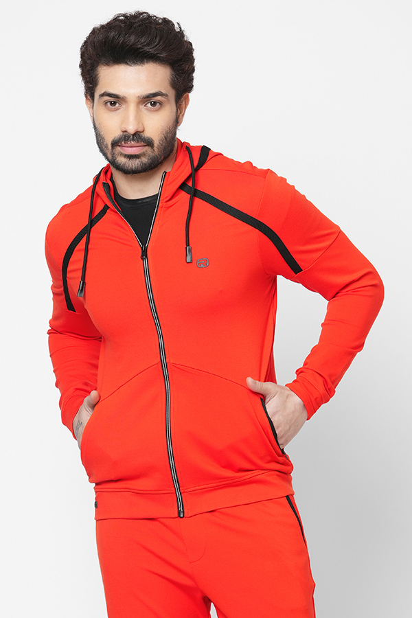 ORANGE SLIM FIT HOODED ATHLEISURE JACKET