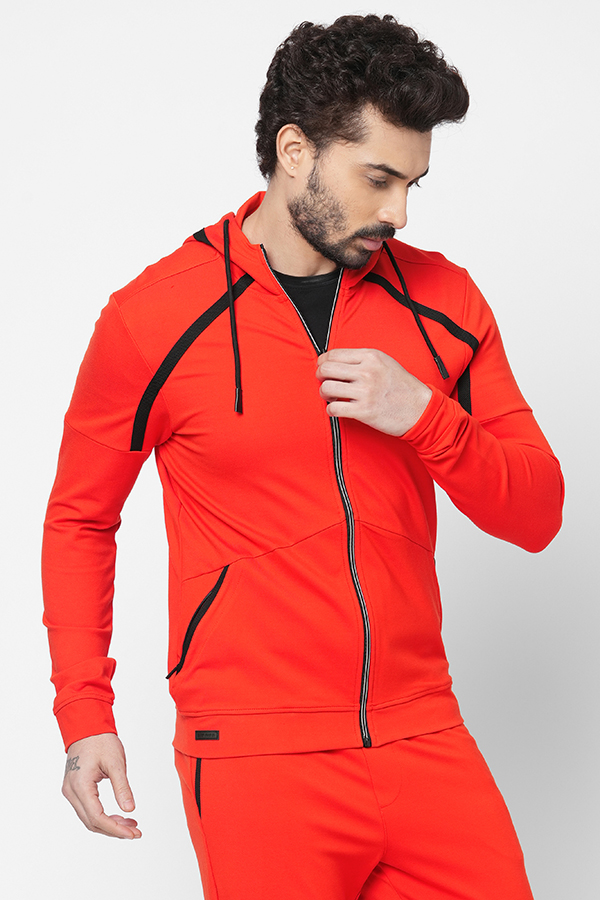 ORANGE SLIM FIT HOODED ATHLEISURE JACKET