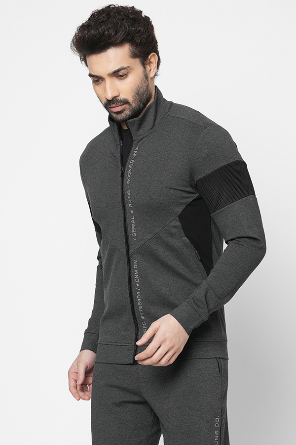 DK GREY SLIM FIT ZIPPER ATHLEISURE JACKET