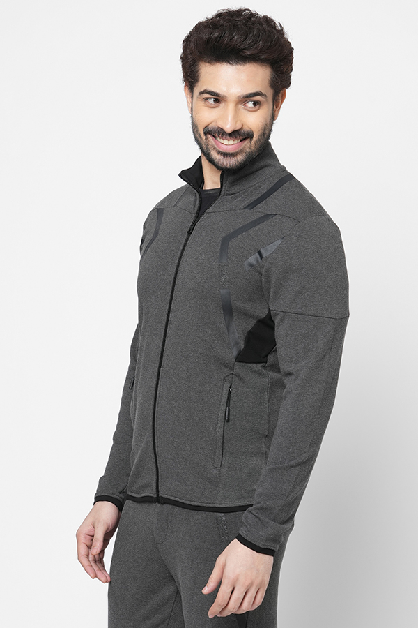 DK GREY SLIM FIT ZIPPER ATHLEISURE JACKET