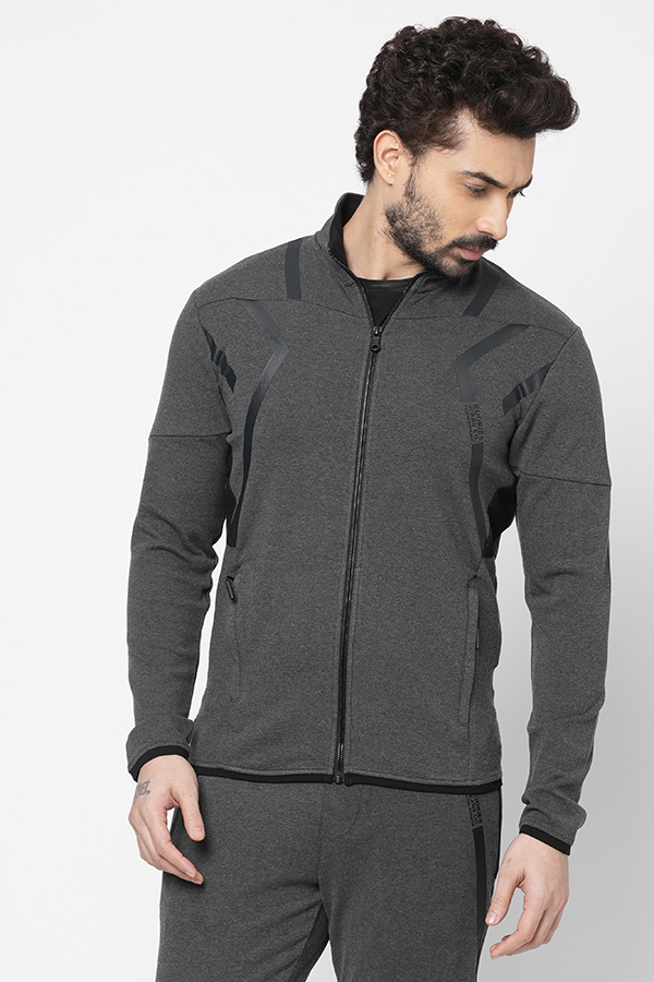 DK GREY SLIM FIT ZIPPER ATHLEISURE JACKET