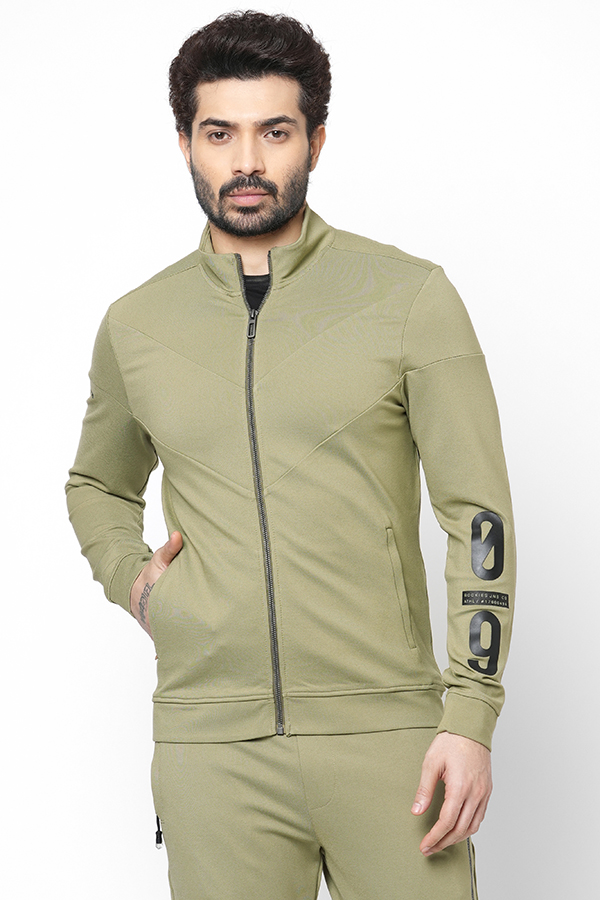 LT OLIVE SLIM FIT ZIPPER ATHLEISURE JACKET