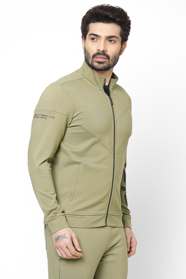 LT OLIVE SLIM FIT ZIPPER ATHLEISURE JACKET