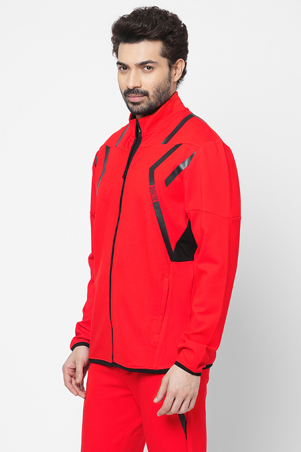 RED SLIM FIT ZIPPER ATHLEISURE JACKET