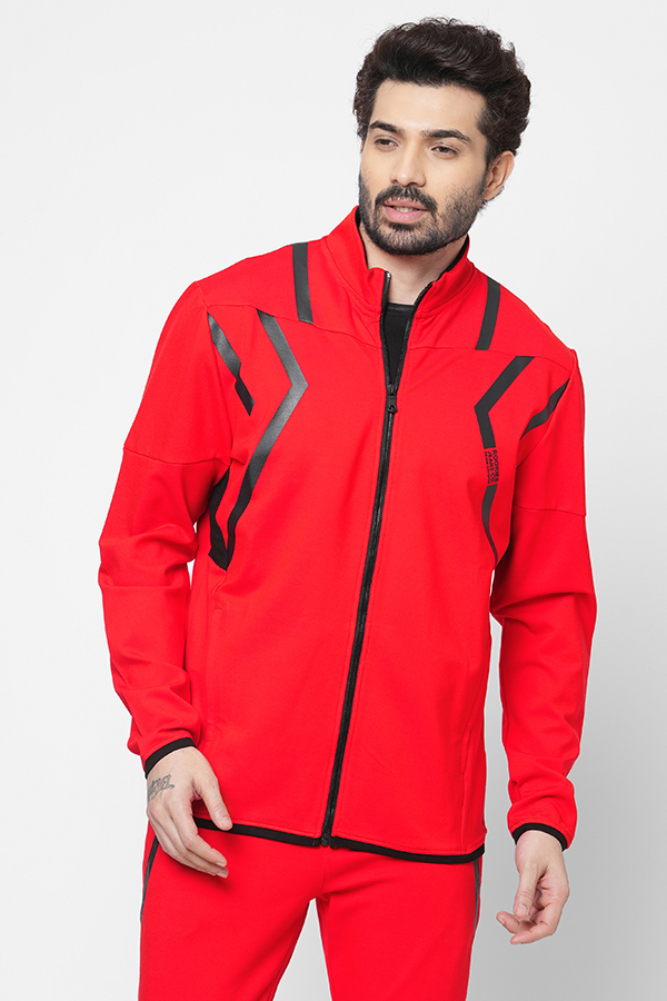 RED SLIM FIT ZIPPER ATHLEISURE JACKET