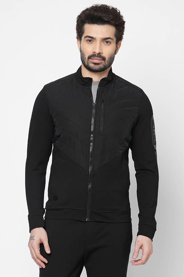 BLACK SLIM FIT ZIPPER ATHLEISURE JACKET