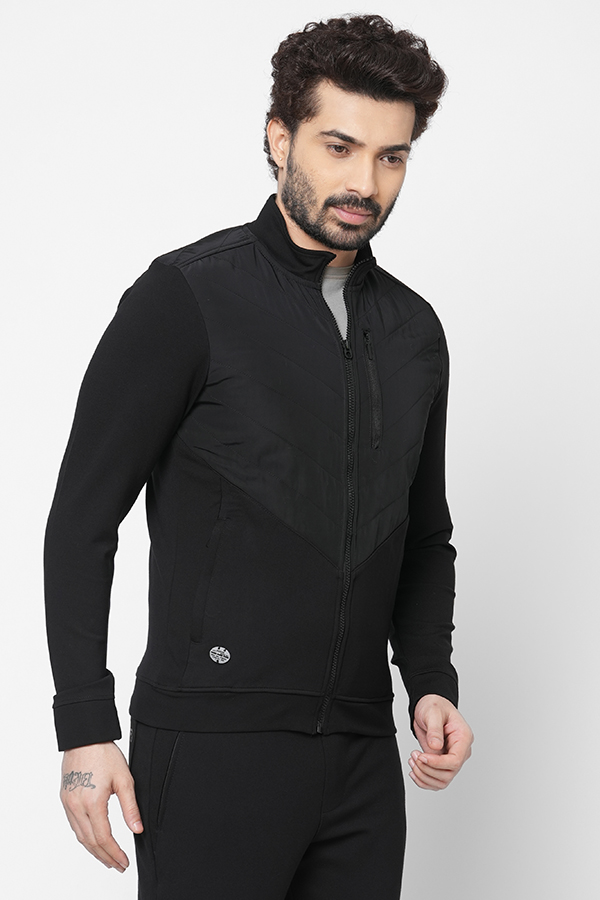 BLACK SLIM FIT ZIPPER ATHLEISURE JACKET