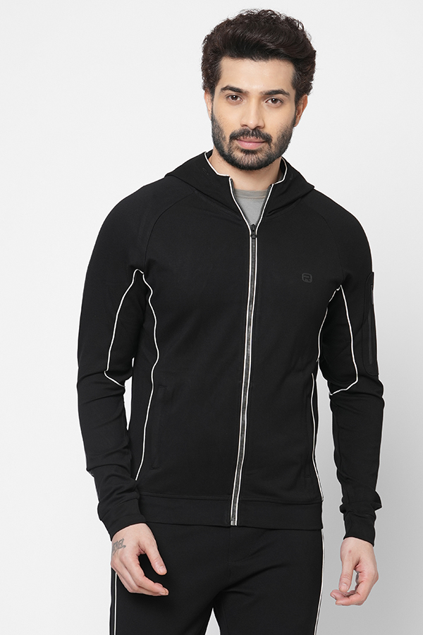 BLACK SLIM FIT ZIPPER ATHLEISURE JACKET