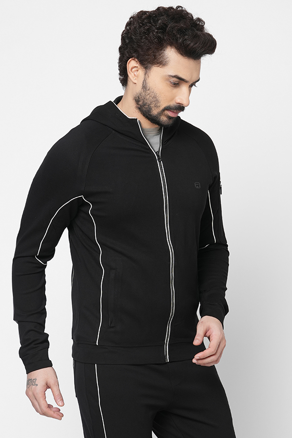 BLACK SLIM FIT ZIPPER ATHLEISURE JACKET