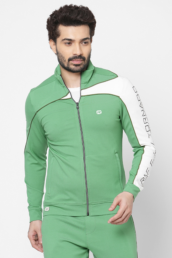 GREEN SLIM FIT ZIPPER ATHLEISURE JACKET