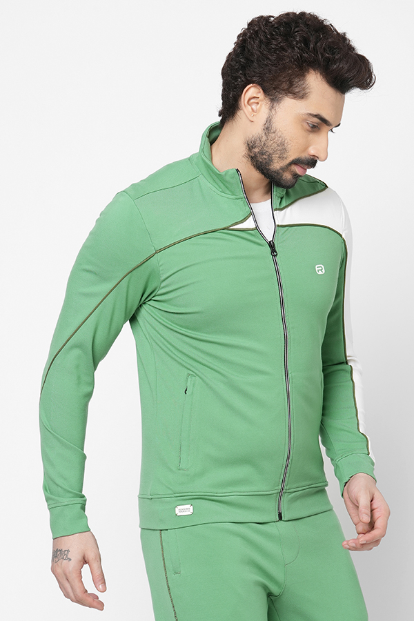 GREEN SLIM FIT ZIPPER ATHLEISURE JACKET